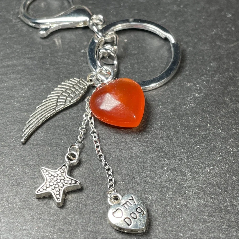 REDUCED Carnelian Heart Keychain With Angel’s Wing Charm - Picture 6 of 12